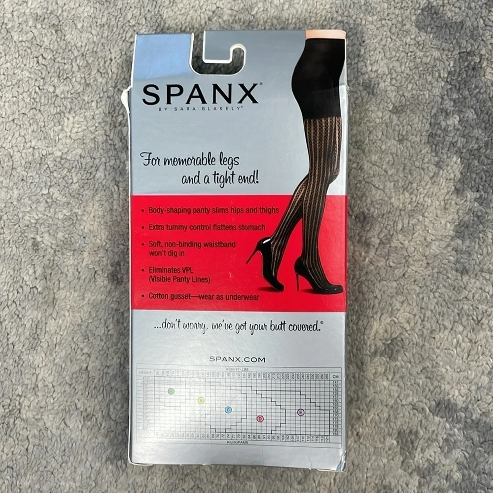 Spanx Uptown Tight End Tights Tuxedo Stripe Black 968 Slimming Sz B
